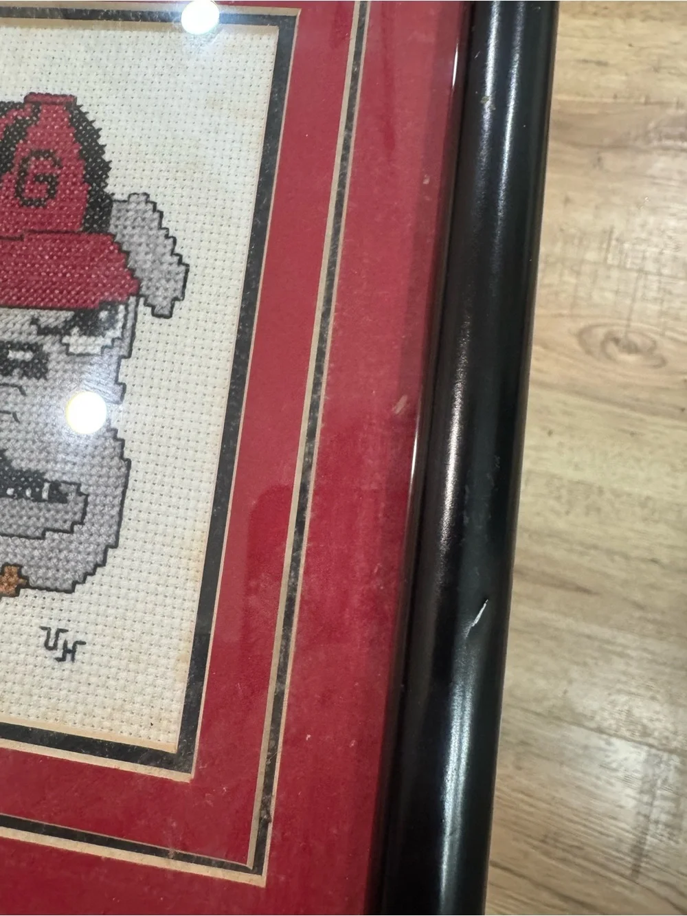 Framed Cross-Stitch Georgia Bulldog Artwork - Red Accents